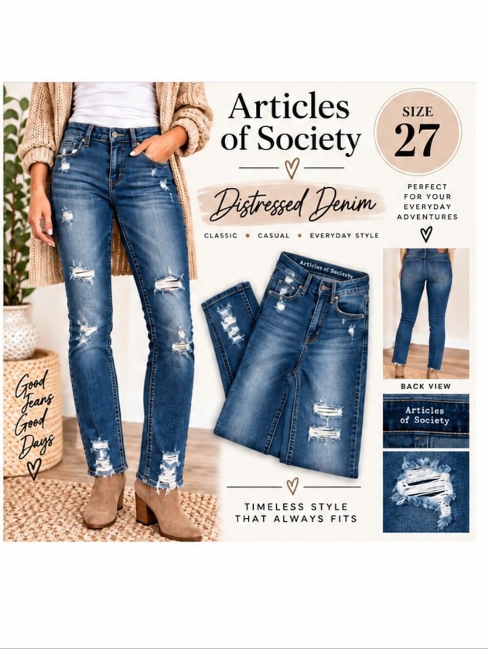 Articles of Society Size 27 Distressed Skinny Jeans Dark Wash Stretch